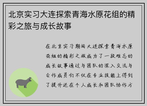 北京实习大连探索青海水原花组的精彩之旅与成长故事