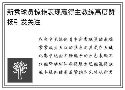 新秀球员惊艳表现赢得主教练高度赞扬引发关注