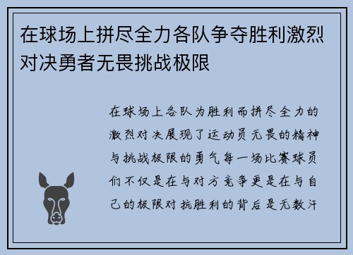 在球场上拼尽全力各队争夺胜利激烈对决勇者无畏挑战极限