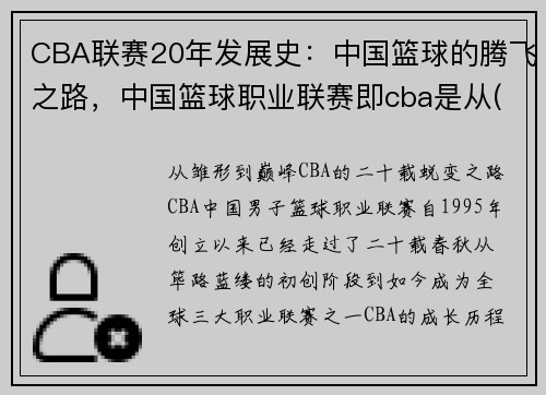 CBA联赛20年发展史:中国篮球的腾飞之路,中国篮球职业联赛即cba是从( )年开始的_